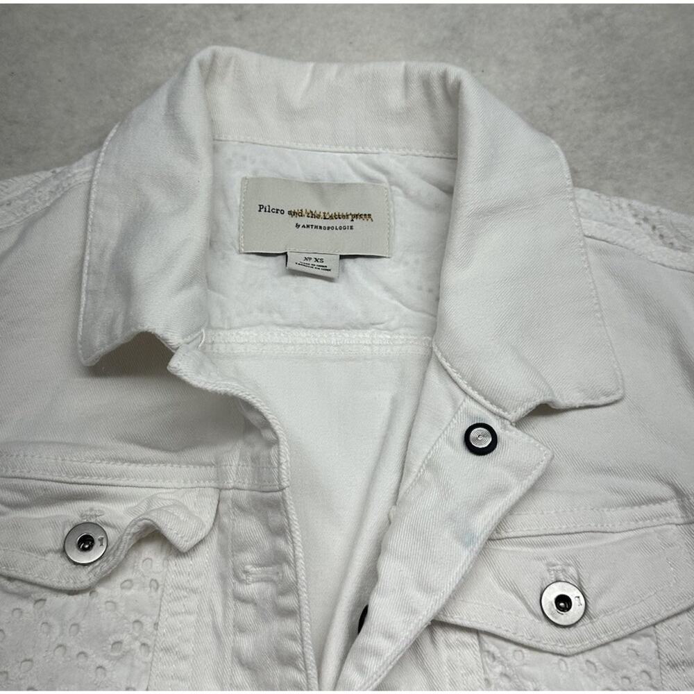 Pilcro Anthropologie White Denim Eyelet Trucker Jacket Boho Western XSmall - Picture 4 of 7